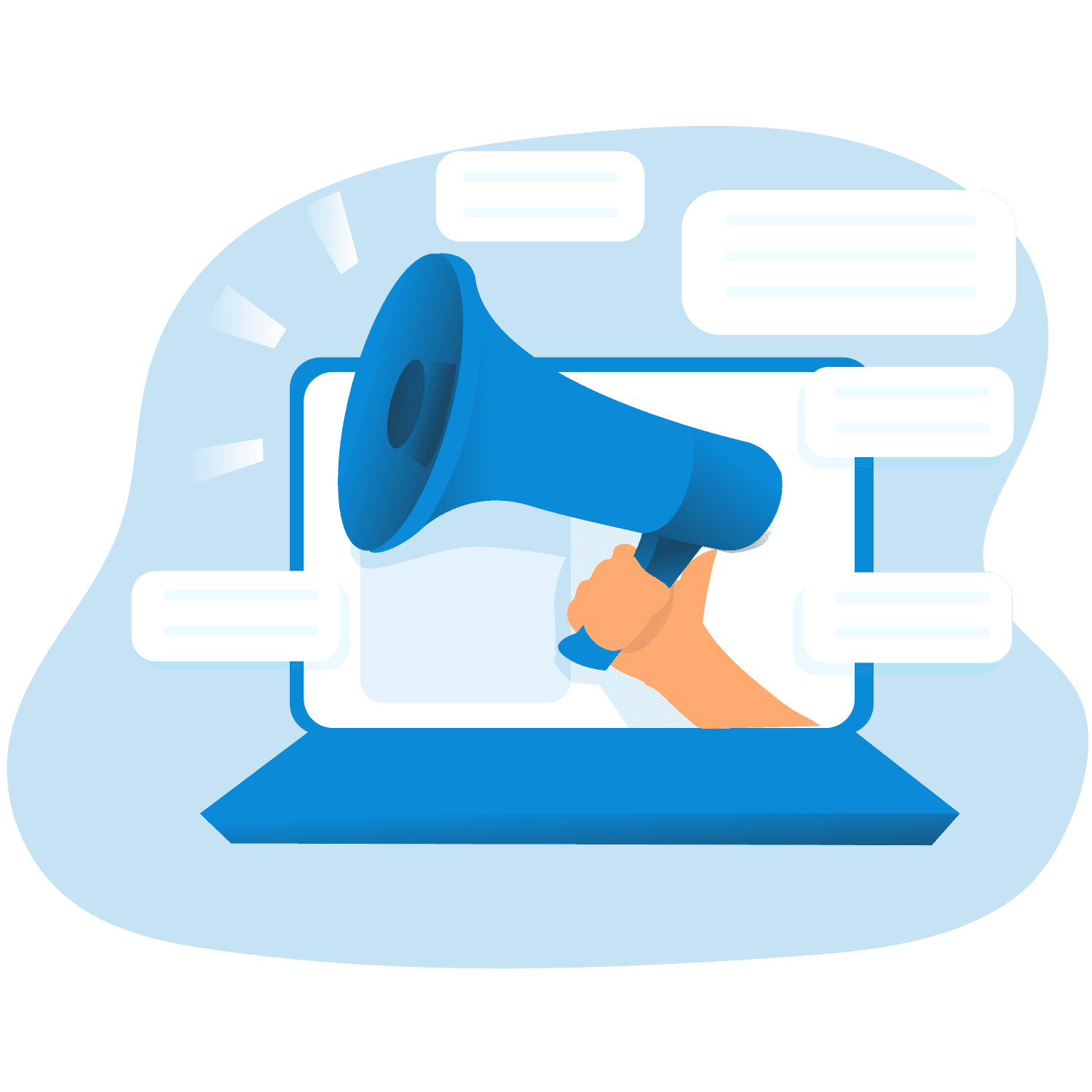 Drawing of a speaker coming from a laptop