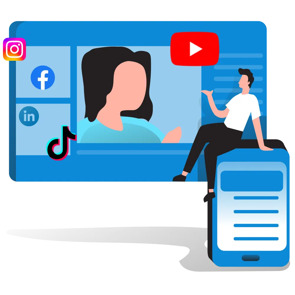 Drawing in front of screens with social media apps